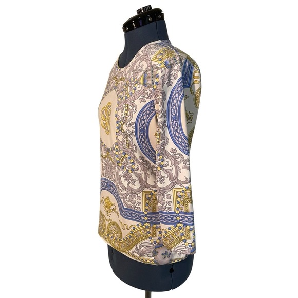 J McLaughlin‎ Sig T Paisley Damask Regal Yellow Blue Gray Quiet Luxury Top M - Picture 2 of 10